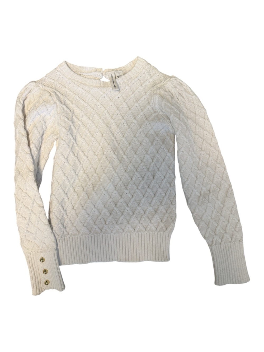 Janie and Jack off white Cable-Knit Puff Sleeve Sweater with Gold Buttons